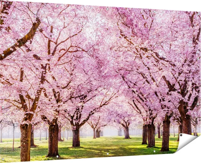 Gards Tuinposter Roze Bloesembomen Park - Bloemen - 180x120 cm - Tuindoek - Tuindecoratie - Wanddecoratie buiten - Tuinschilderij Multikleur