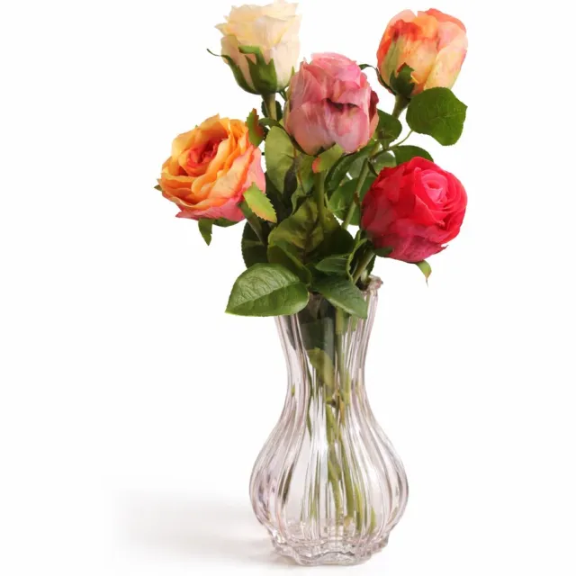 Bloemenjunkie Kunstbloemen - Kunstbloemen Boeket- Zijden Boeket - Rozen - Cadeautje - Nepbloemen - Roos paars, oranje, roze