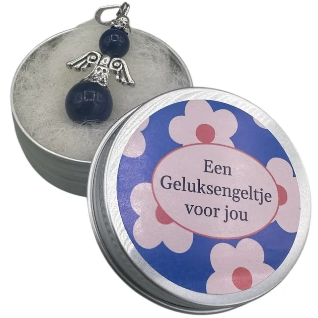 VanKarina Geluksengel,Een GELUKSengeltje voor jou,lapislazulli,edelsteen, doosje,blikje,Geluk, vertrouwen, steun,troost,verdriet,zorgen,engel,beschermengel,klein kadootje,beterschap,sterkte,bescherming,beschermengeltje blauw