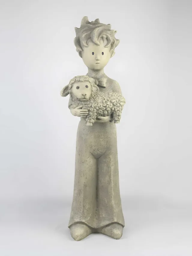 Vidroflor Kunststein De Kleine Prins - Prins met schaap © Antoine de Saint-Exupéry, Klein, Lichtgewicht, Vulbaar, Weerbestendig grijs