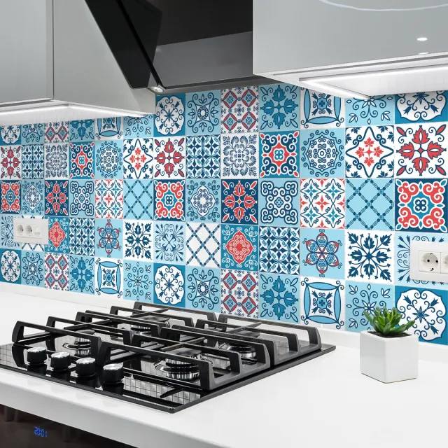 Ambiance Sticker Zelfklevende tegelmuurstickers voor keuken en badkamer - 24 cementtegelstickers (AZULEJOS CLIRIONA) - 24 stickers, 10x10cm Multi color