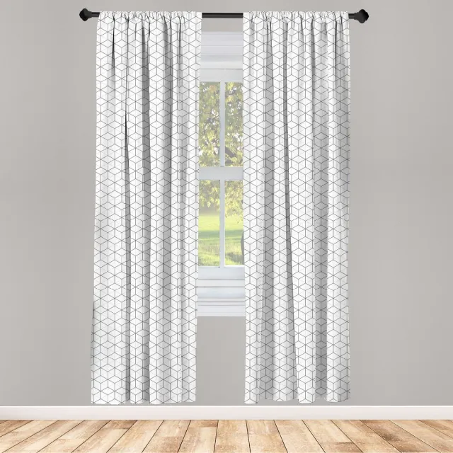 ABAKUHAUS Geometrische raamgordijnen – 2-panelen 75x245 cm – Zwart/Wit Zwart en wit