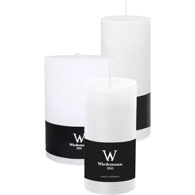 Wiedemann Cilinderkaarsen/stompkaarsen - set van 3x - rustieke kaars - wit - 10x14/7x16/6x12 cm