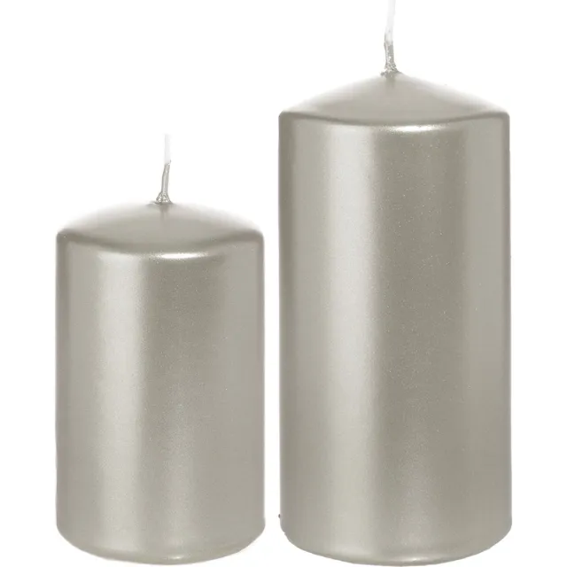 Trend Candles Cilinder Stompkaarsen set 6x stuks zilver 8 en 12 cm
