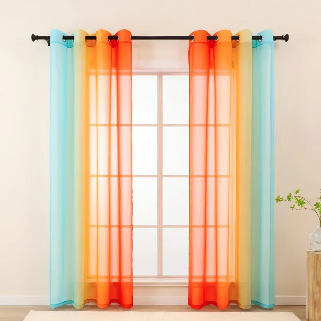 Unyqoos Transparante Voile Gordijnen met Kleurverloop voor Woon- en Slaapkamer 140 x 225 cm Blauw Oranje