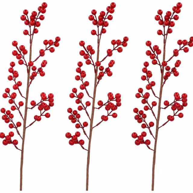 DK design Daan Kromhout - Kunsttak - Rode Bes - Set van 3 - Besjes - Kerst - Rood - 80cm - Silk Rood Shiny