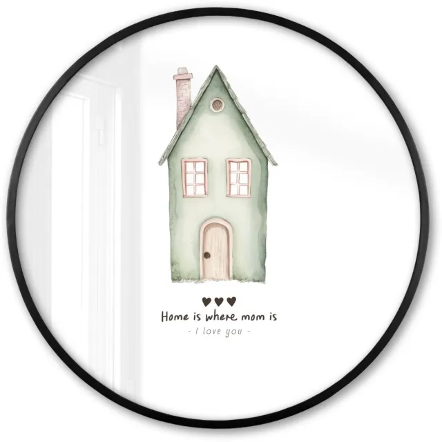 FrameYourWall Poster in lijst Rond - Fotolijst 60x60 cm - Posters - Huisje - Groen - Tekst - Liefdevol - Ronde posterlijst zwart - Decoratie - Wanddecoratie woonkamer - Muurdecoratie slaapkamer Huisje - Tekst