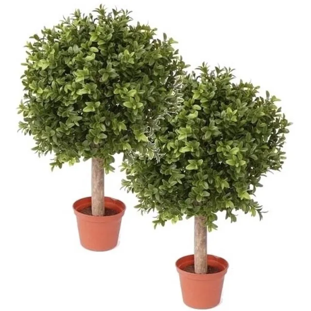 Bellatio Flowers & Plants 2x bellatio flowers and plants buxus bol - kunstplant op stam - h34 x d25 cm - uv-bestendig Groen