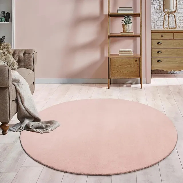 the carpet RELAX – Extra Zacht & Wasbaar Vloerkleed tot 30°C met Antislip Onderzijde – Fluweelachtige Structuur – Voor Slaapkamer of Woonkamer – Roze, rond 200 cm