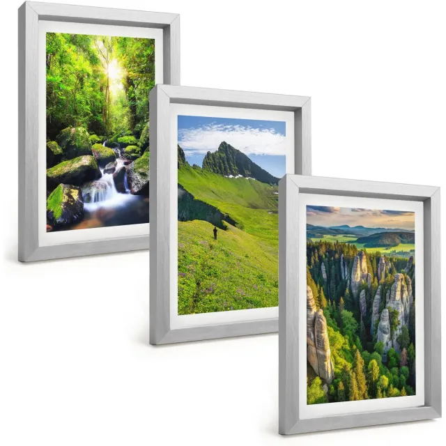 TULUP 4-Delige Schilderij Set - Groene berglandschappen met waterval en bos - 20 x 30 cm - Moderne Wanddecoratie - Woonkamer Zilveren lijst