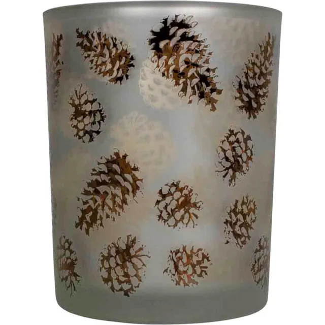 Mars & More Herfst Dennenappel - Windlicht glas - Ø 10 x 12,5 cm Groen