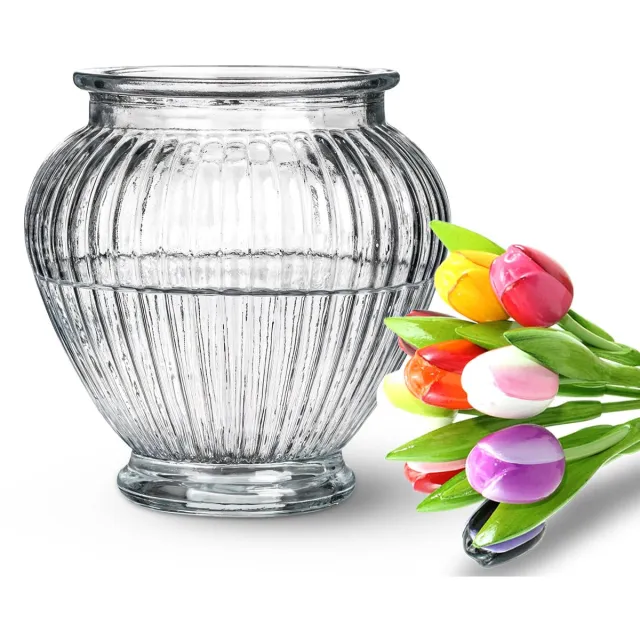 Imperatoris Glazen Vazen / Glazen Flessen – Mini Decoratieve Vaas Flesjes – Helder Glas – Inclusief Strik – 14 x 14 x 15 cm – Transparant