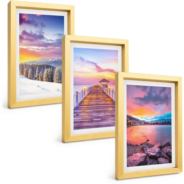 TULUP 4-Delige Schilderij Set - Winters berglandschap met een aanlegsteiger aan het meer. - 20 x 30 cm - Wanddecoratie - Woonkamer Decoratie - Decoratieve Schilderijen Gouden lijst