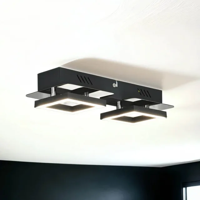 Licht Erlebnisse Licht-Erlebnisse - Leon - LED - Plafonnière - 4200K - 600lm - van - Roestvrij staal kunststof - in - Zwart chroom Zwart|chroom
