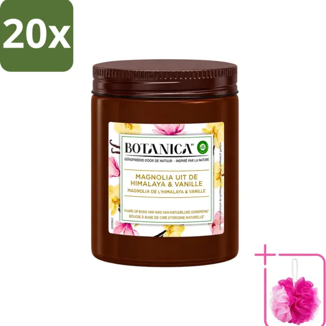 Air Wick 20 x Botanica by Air Wick - Geurkaars - Vanille & Magnolia - 40 Uur Brandduur - Bulkverpakking - Geurkaars - Douchemop - Vanille en magnolia Bruin