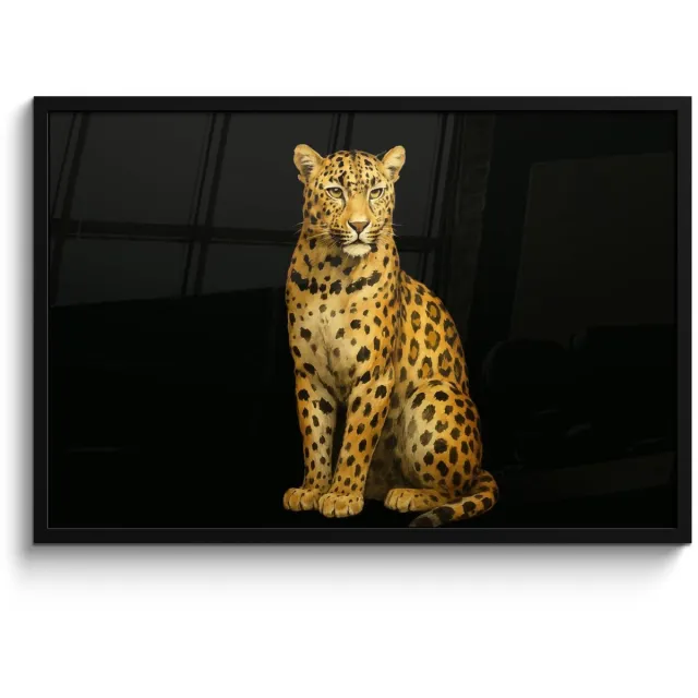 FrameYourWall Poster in lijst - Fotolijst 90x60 cm - Posters - Panter - Realistisch - Bruin - Posterlijst zwart - Decoratie - Wanddecoratie woonkamer - Muurdecoratie slaapkamer