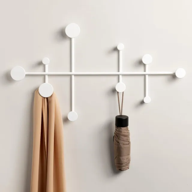 Famanu Minimalistische wandgarderobe, moderne metalen muurgeplaatste kapstok met haken, wit, ideaal voor het ophangen van jassen en tassen