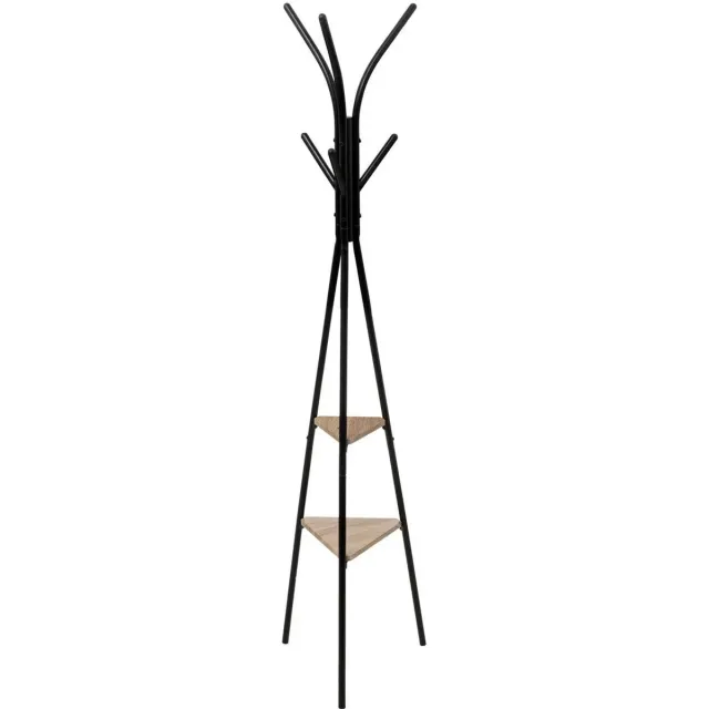 5Five® 5Five Kapstok Pyramid - zwart - metaal/hout - staand - 6 haken op verschillende hoogtes - 175 cm