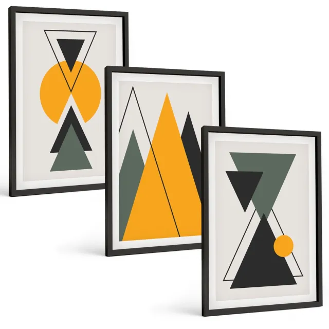 TULUP 4-Delige Schilderij Set - Abstracte geometrische vormen - 40 x 60 cm - Moderne Wanddecoratie - Slaapkamer Zwarte lijst
