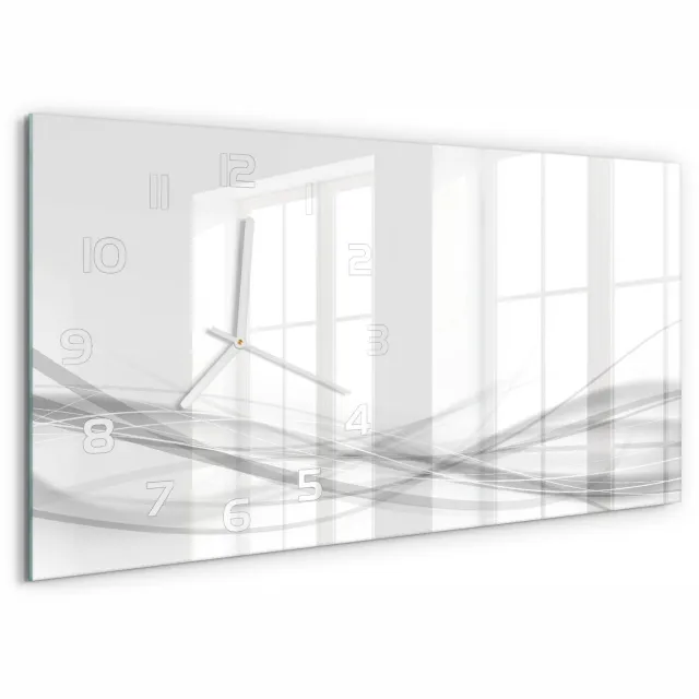 TULUP Wandklok - Golfabstractie Glazen Klok Met Print - 60x30 cm - Wit Wandklok Glas Met Motief - Witte handen - Rechthoekige Klok - Wandklok Glas Decoratie - Gekleurde Glazen Klok