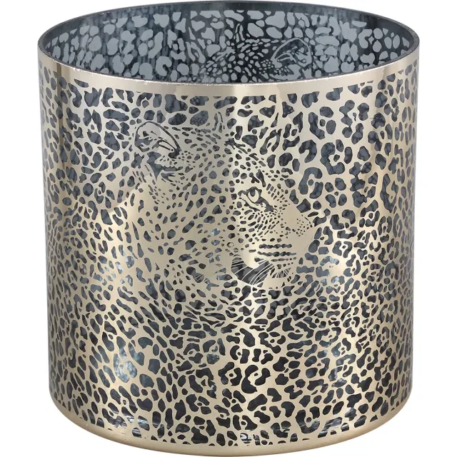 PTMD Loiza Gold luxe glazen windlicht luipaard print S - 15x15x15 cm goud