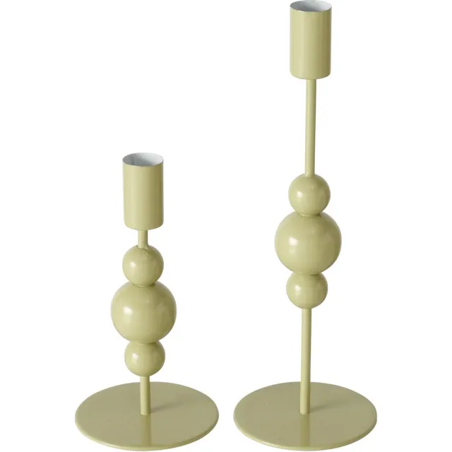 Boltze Set van 2 moderne groene metalen kandelaars