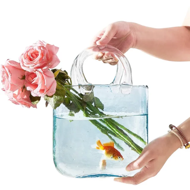 AIMASON Creatieve Glazen Bloemenvaas met Handvat – Transparante Hydrocultuur Vaas – Lichtblauw