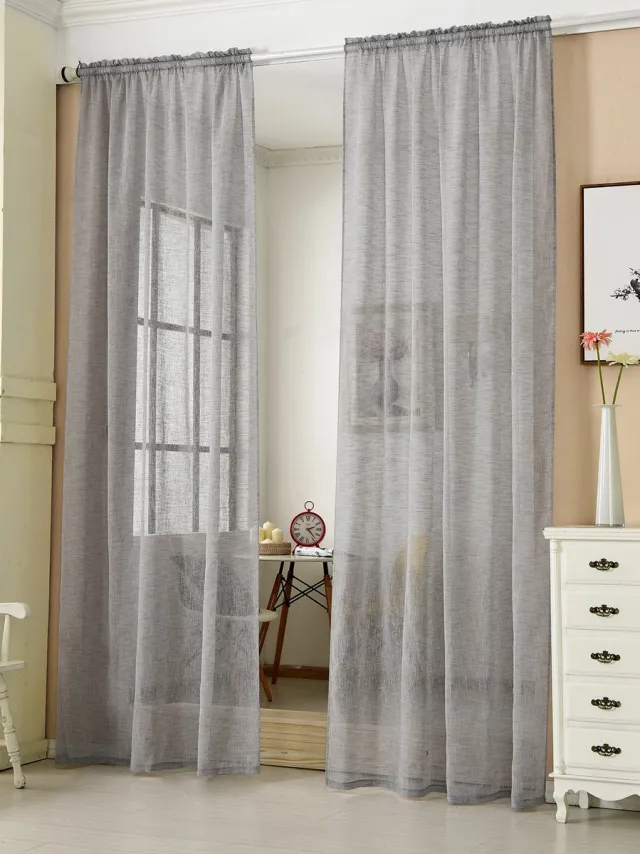 Ibenzoa Decoratieve Transparante Gordijnen met Plooiband in Linnenlook, Donkergrijs, 2 Stuks, 140 x 245 cm