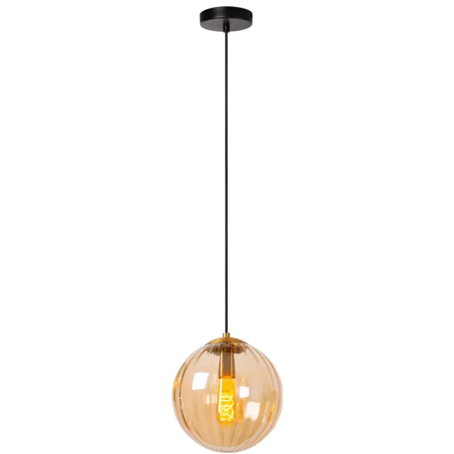 Lucide MONSARAZ - Hanglamp - Ø 25 cm - 1xE27 - Amber Amber, Zwart