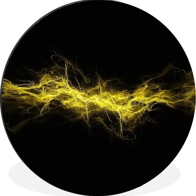WallCircle Wandcirkel - Muurcirkel - Gaming - Elektriciteit - Geel - Energie - Aluminium - Dibond - 120x120 cm - Binnen en Buiten Vonken
