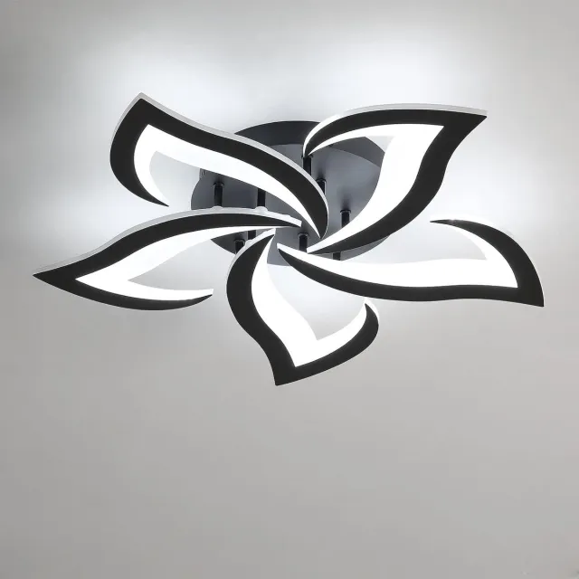 Haobosic Plafondlamp - 58cm - Groot - LED - 60W - Bloemblaadjes Design - Koel Wit Licht - 6500K - Acryl - Zwart - Voor Woonkamer Slaapkamer Studeerkamer