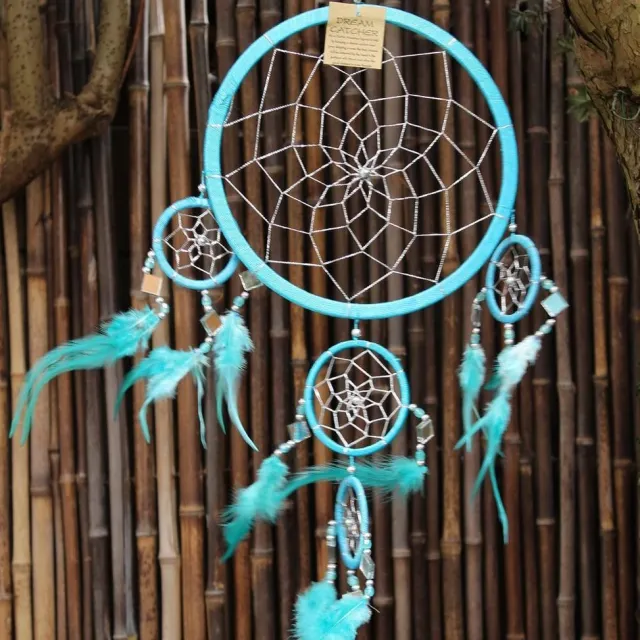 Dromenvanger Met Spiegeltjes -5 Rings - Licht - 22CM Diameter - 60CM Lengte blauw