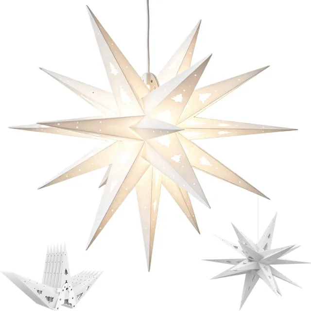 Soontrans LED Kerstster 57 cm 3D - 18-puntige Lichtster met Opengewerkt Patroon - Decoratieve Kerstverlichting voor Raam - Winterdecoratie en Feestdagen - Wit