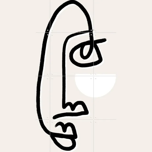 IXXI Moon Face, Bohomadic Studio - 60 x 80 cm - Grote wanddecoratie en posters - Illustraties, Line art, Abstract, Portretten Lichte tinten / Pastel kleuren
