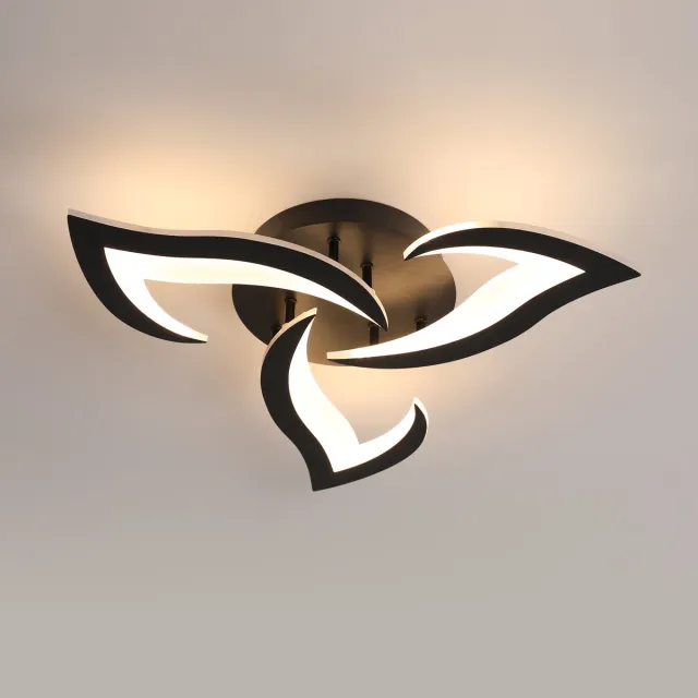 Haobosic Moderne LED-plafondlamp, 33W 4000LM acryl, creatief bloemblaadjesontwerp, zwarte LED-kroonluchter voor slaapkamer, woonkamer, eetkamer, keuken, gang, warm licht 3000K