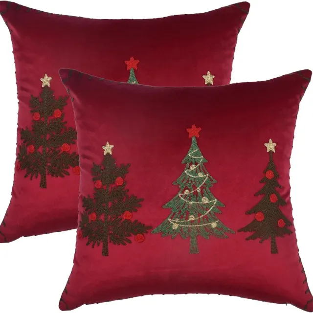 Flintry Set van 2 Kerst Kussenhoes - Kussenhoes 45 x 45 - Kussensloop - Kerstdecoratie - Rood - Geschikt voor banken, woonkamers, bedden, auto's - Kusseninleg niet inbegrepen