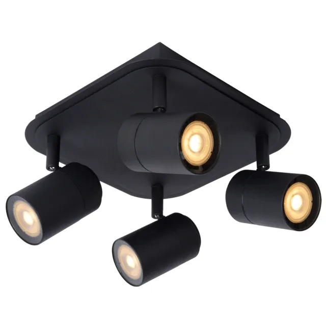 Lucide LENNERT - Plafondspot Badkamer - LED Dimb. - GU10 - 4x5W 3000K - IP44 Zwart