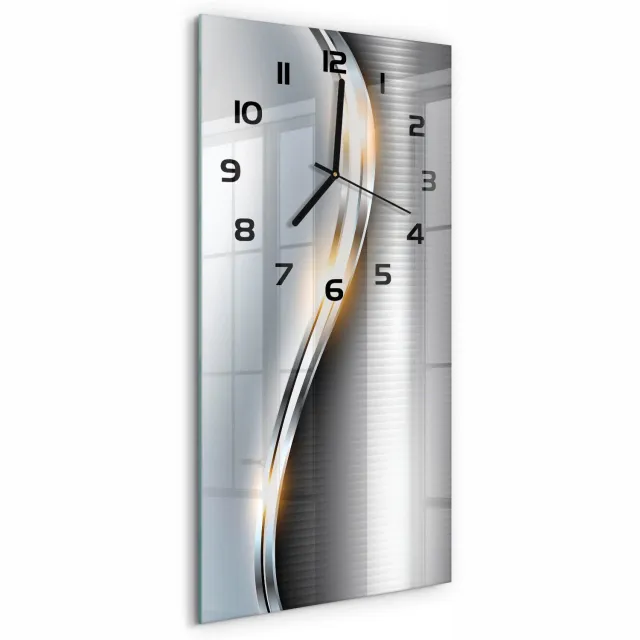 TULUP Wandklok - Metaalabstractie Wandklok Glas Decoratie - 30x60 cm - Zilver Gekleurde Glazen Klok - Zwarte handen - Rechthoekige Klok - Klok Glas Met Opdruk - Moderne Wandklok Glas