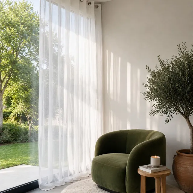 HOOMstyle kant en klaar gordijn met ringen Aura - Vitrage - Voile - Geschikt voor gordijnroede - 140x270cm – Wit