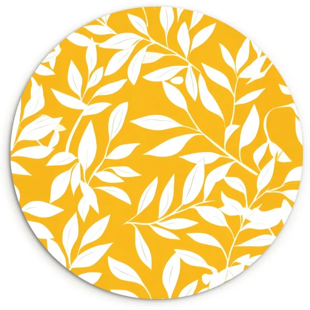 WallCircle Wandcirkel 30x30 cm - Muurcirkel Bladeren - Takken - Geel - Muurdecoratie woonkamer - Wanddecoratie slaapkamer - Kamer decoratie accessoires - Ronde schilderijen