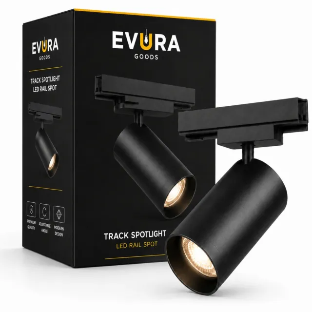 Evura Lights LED Railspot 3-Fase 20W - 2100 Lumen - 4000K Neutraal Wit - CRI >90 - 36° - Zwart