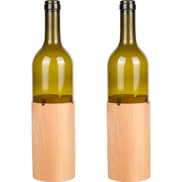 Joy Kitchen theelichthouder - Bottly light - Set van 2 - Waxinelichthouder glas en hout - Kaarsenhouder - theelicht - licht bruin