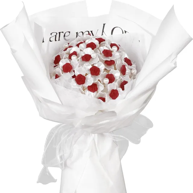 KZQ Zelfgemaakte materialen voor kunstmatige rozenboeketten, stijlvolle namaakboeketten, elegante rode en witte rozendecoraties voor thuis, mini-bloemcadeautjes (rood), geschikt voor jubilea, diploma-uitreikingen, verjaardagen en bruiloften. Rood en wit