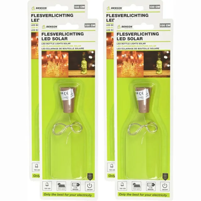 Benson Solar LED flesverlichting - 4x - warm wit - 100 cm - 5 LED's - solar Transparant