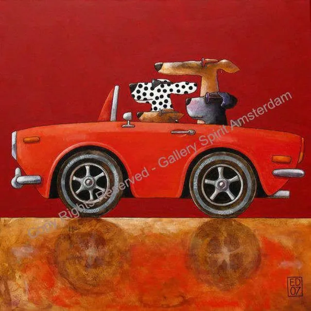 Ed van der Hoek Piezografie druk - 4 DOGS 2 rood