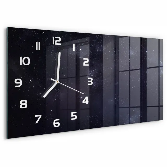 TULUP Wandklok - Sterrenbeeld Klok Glas Met Opdruk - 60x30 cm - Zwart Moderne Wandklok Glas - Witte handen - Rechthoekige Klok - Decoratieve Glazen Klok - Glazen Wandklok Design