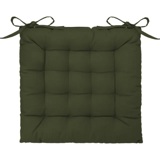 Atmosphera Stoelkussen Loria 38 x 38 cm - Met 2 lintjes - 100% katoen - Kaki Grijs