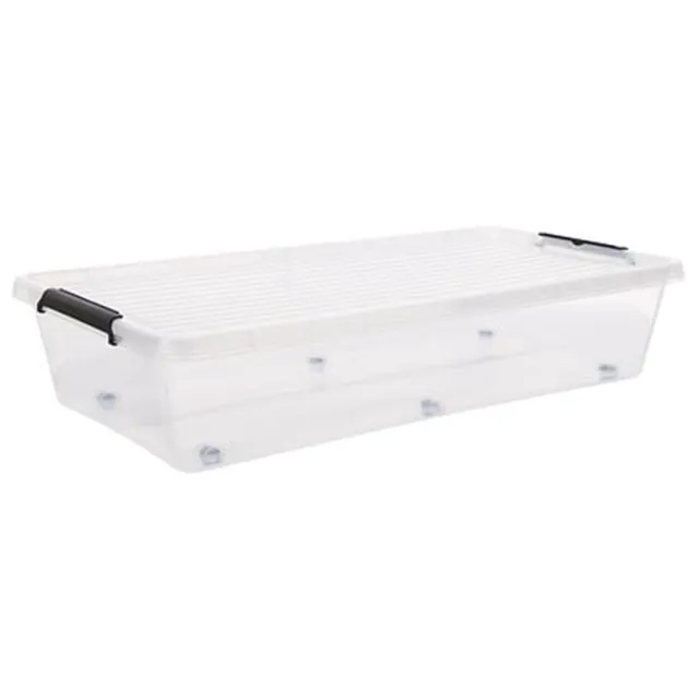 5 Five Simply Smart 5Five opberg kist met deksel - Clip Box - 35 liter - 76 x 39 x 16 cm - kunststof - transparant - met wielen