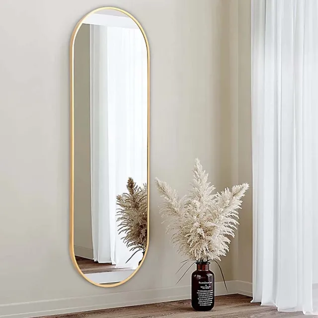 SERALUXE Ovale Wandspiegel -160x50cm Goud - Ovaal Passpiegel - Ovale Spiegel - Moderne Spiegel - Wandspiegel Met Haken - Kleedkamer - Hal - Slaapkamerspiegel -Badkamer - Luxe - Metaal - Oval Hangspiegel - Interieur - Woondecoratie - Veiligheidsglas