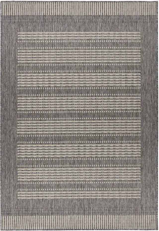 Padiro stijlvol platgeweven vloerkleed 60 x 110 cm - lichtgrijs - modern streeppatroon - voor binnen en buiten - voor vloerverwarming - van polypropyleen